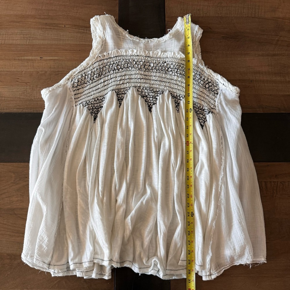 Free People White Gauze tunic Top with Smocked Yoke - Picture 6 of 9